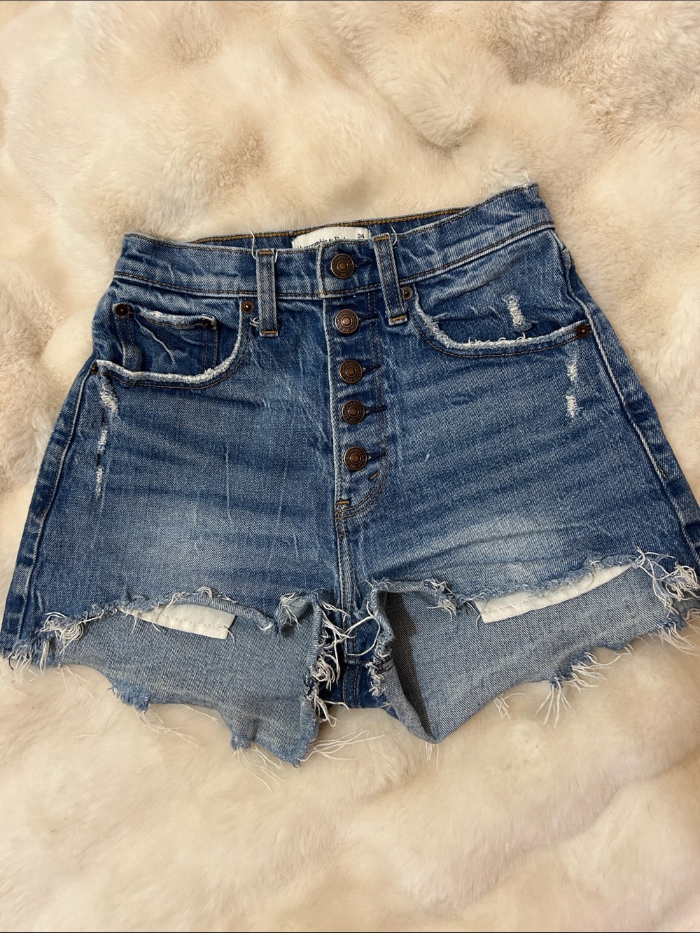 Abercrombie & Fitch Curve Love High Rise Mom Distressed Blue Denim Shorts